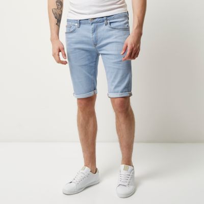 Light blue wash skinny fit denim shorts